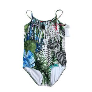 Swiminista X Christian Lacroix girls tropical print fringe swimsuit XL New